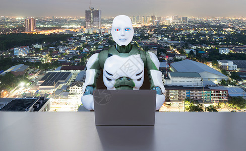 电脑机器人为人类工作的机器人过程自动化技术 RPA软件工业科学汽车创新机器商业手指电子人插图背景