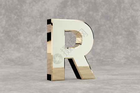 金色字母R金色 3d 字母 R 大写 具体背景上有光泽的金色字母  3d 呈现的字体字符背景