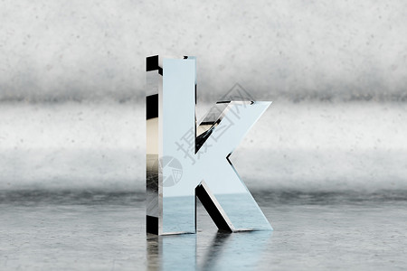 Chrome 3d 字母 K 小写 划痕金属背景上有光泽的铬字母  3d 呈现的字体字符背景图片