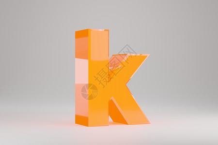 霓虹灯 3d 字母 K 小写 孤立在白色背景上的黄色霓虹灯字母  3d 呈现的字体字符背景图片