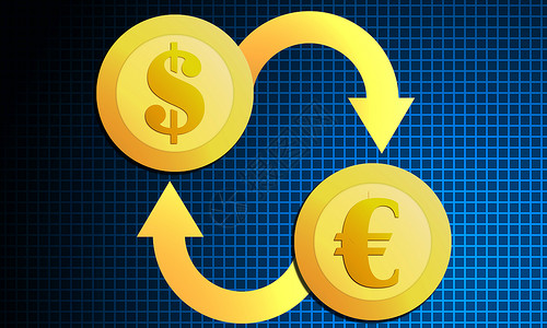 钱的图标欧元和美元现金转移符号背景