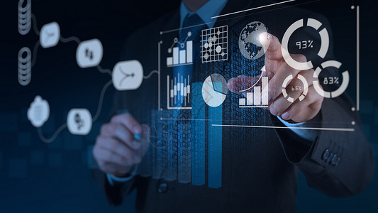 云技算具有业务分析概念的数据管理系统 DMS 与虚拟计算合作的商务人士为关键绩效指标 KPI 和营销分析提供信息金融平台人士商业咨询技背景