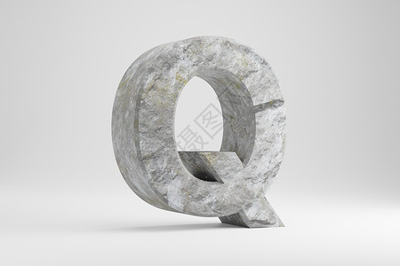 石头 3d 字母 Q 大写 岩石质感的字母在白色背景下被隔离  3d 渲染背景图片