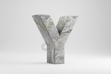 石头 3d 字母 Y 大写 岩石质感的字母在白色背景下被隔离  3d 渲染背景图片