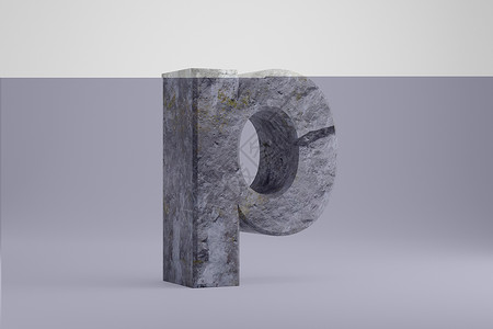 石头 3d 字母 P 小写 岩石质感的字母在白色背景下被隔离  3d 渲染背景图片