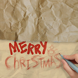 手画菜单素材手在皱巴巴的纸上画圣诞卡蓝天横幅质量标签蓝色销售邮票插图收藏边界背景