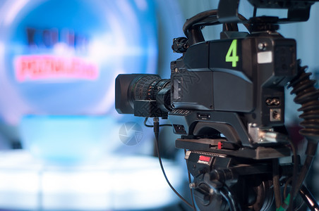电视演播室摄像机技术展示镜片三脚架程序会议记者广播视频相机背景图片
