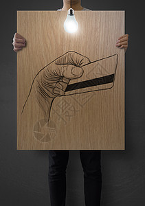 销售手画素材男人展示手画手的海报 用手举着信用卡背景