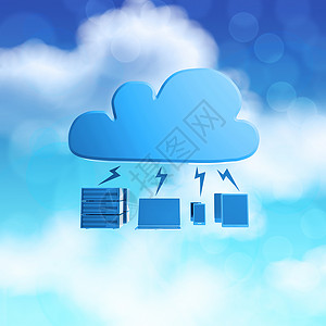 作为让步的蓝天背景上的 3d 云计算图图标电脑服务器草图作坊教育绘画网络技术计算界面背景