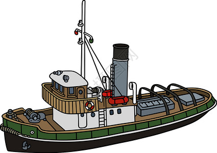 旧港拖船引擎发动机反省者白色卡通片黑色海洋蒸汽船运港口设计图片
