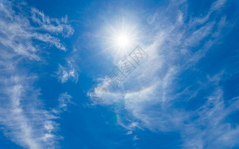 蓝蓝天空背景 有太阳和云彩背景图片