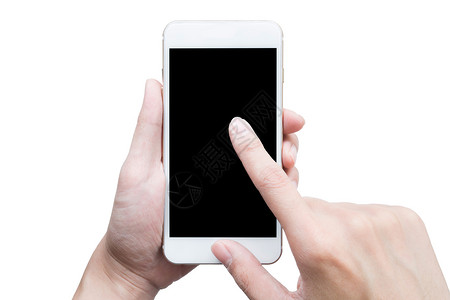 在孤立的白色背景上使用智能手机的人背景图片