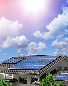 关于室内屋顶可持续能源的太阳能电池板小组会议背景图片