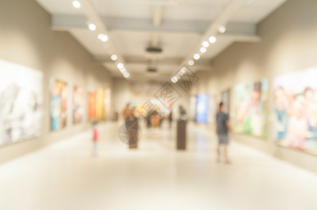展览墙公共博物馆中人们的模糊或非焦点抽象形象收藏雕塑房间框架访客展示团体艺术展览文化背景
