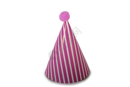 粉色条纹纯白背景上的粉红生日帽子乐趣头饰狂欢庆祝锥体传统锥形活动庆典周年背景