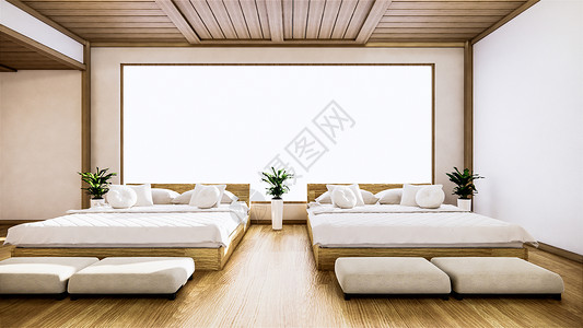 台湾人气双胞胎床房原型     日式室内设计房间椅子木头树叶桌子工艺酒店旅馆窗户射线背景