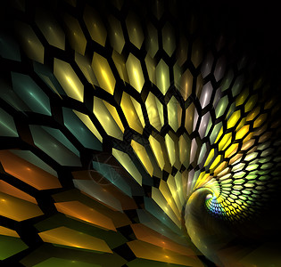圆柱状螺旋数字艺术 抽象计算机生成现代螺旋分形元素 创意艺术设计模式 抽象的形式和颜色漩涡渐开线戒指泡泡管子网格管道插图螺纹辉光背景