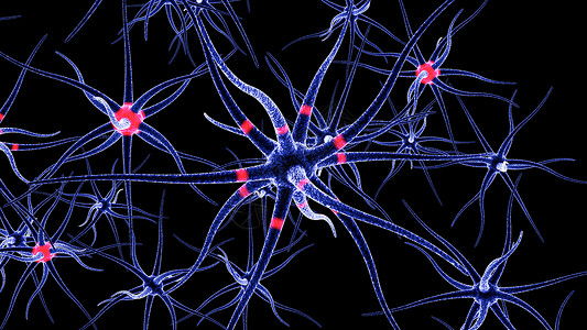 神经丛3D 在黑色背景上生成神经元 Nerve 细胞会发出红光 背景是清晰的背景