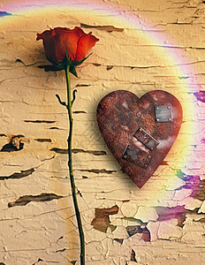 撕碎的爱心和红玫瑰背景图片