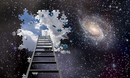 云梯升起天空世界自由上帝小路旅行拼图星星商业云景梯子背景图片
