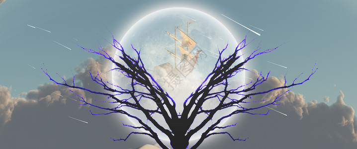 生命树天空生活魔法辉光流星精神艺术世界地球月亮背景图片