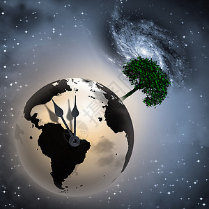 地球小时环保时钟锁定地球植物世界小时生活环境行星居住天空宇宙叶子背景