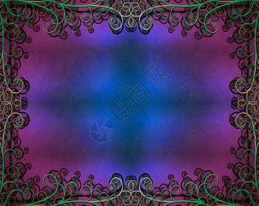 弧形图案弧形框架装饰卷曲紫色海浪插图传统调色板风格水彩螺旋背景