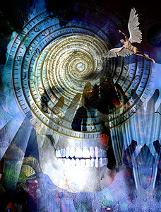 生与死上帝颅骨螺旋游客宇宙仪式灯泡场地死亡男人背景图片