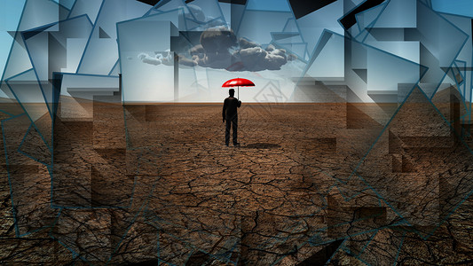 寻找灵魂画家人在沙漠中带着雨伞冒险地面暴雨灵魂自由地球天气戏剧性环境预报背景
