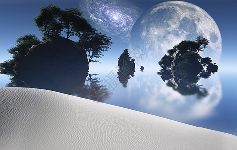 岛屿虚幻阴影星系月亮孤独戏剧性反射时间环境天空高清图片