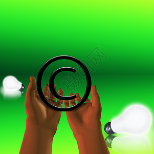 一只灯泡版权符号灯泡手势知识分子财产法律创造力头脑反射杯状专利背景