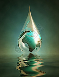 地球与水滴水世界海洋行星反射环境蓝色生活危机资源插图背景