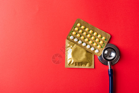 艾滋病科普展板安全套包装袋 避孕药丸和医生史蒂夫斯科普健康避孕套治疗怀孕雌激素避孕乐器药店工具药品背景