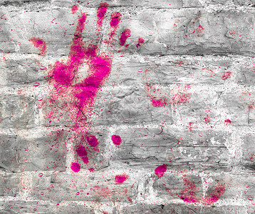 粉色指纹素材墙壁上色彩多彩的手印背景