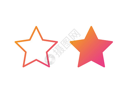 粉红色按钮标签渐变橙色至粉红色矢量 有色星细线图标背景