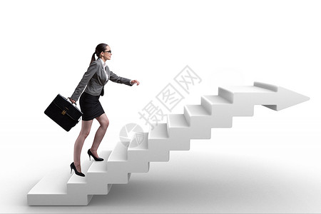 商业概念中的女商务人士攀越职业阶梯商务工人员工工作老板优胜者动机管理人员女性公司背景