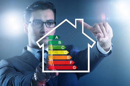 提高能效概念方面的企业经营人评分房子男人人士经济证书建筑标签绿色加热背景图片