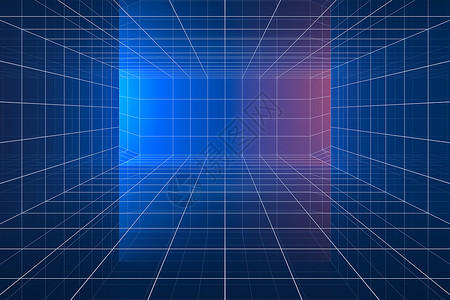 清空的网络空间隧道 有光线 3D翻接射线科学辉光蓝色渲染合成逆波线条数据地面背景图片
