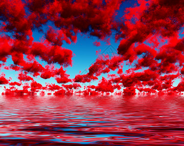 深红云和反光背景图片