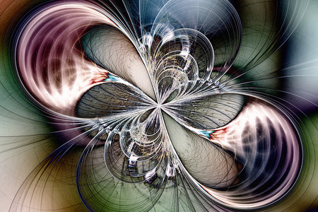 金黄螺旋光效蝴蝶形的分形图像马赛克光环万花筒绘画蝴蝶背景圆圈插图数学光束背景