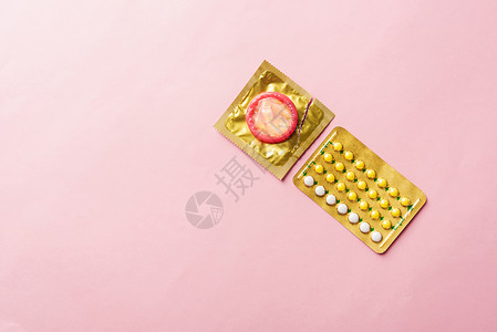 黄体酮包装包装袋和避孕药浸泡器上的避孕套口服雌激素乳胶方法安全药物预防女士制药梅毒背景
