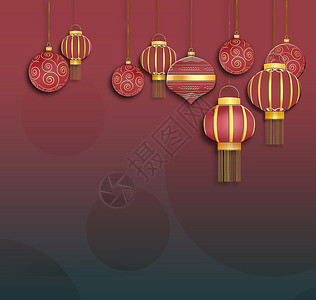 2021年圣诞节 新年背景 配有红球和灯笼背景图片