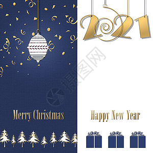 2021年圣诞快乐卡片 在深蓝背景和文字上高清图片