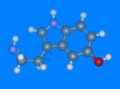 含有原子的血清素分子模型背景图片