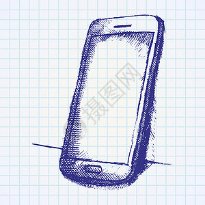 手绘手机素材纸笔笔记本上有影子的移动电话手工草图电子绘画屏幕钢笔网络细胞电脑墨水电话素描背景