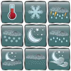 雪转晴天气图标黑夜天气颜色图标组除以季节插图预报月亮气候下雨下雪温度计天空雪花背景