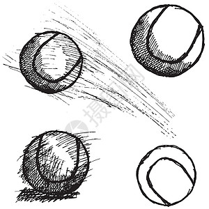 手绘网球网球草图设置在白色背景上孤立的网球绘画黑色创造力圆圈插图游戏涂鸦手绘运动阴影背景