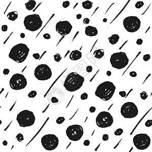 圆点线手画黑笔圈和圆点无缝模式 矢量图示白色圆圈装饰品黑色纺织品涂鸦打印墙纸插图圆形背景