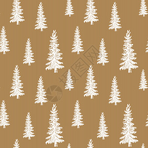 手绘冬季的树松树手绘制草图倒影 旧的无缝模式 矢量说明云杉剪贴簿林地木头手绘包装墙纸打印森林插图背景