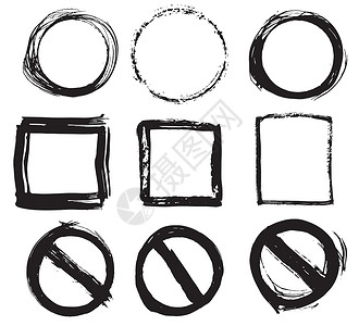 圆形笔触圆形框架和文字框 粗体纹理手画元素集 矢量说明网络团体画笔曲线圆圈绘画广告收藏苦恼商业背景